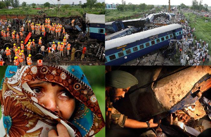 Пассажирский поезд сошел с рельсов в Северной Индии (16 фото)