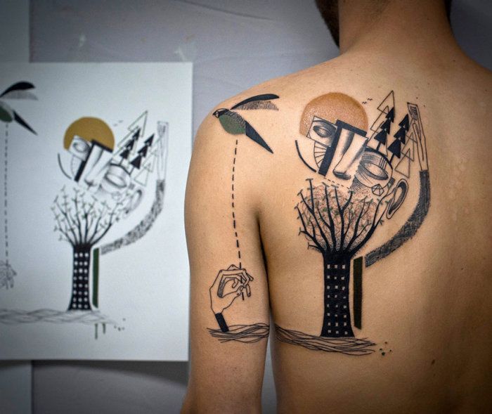 Татуировки в кубическом стиле