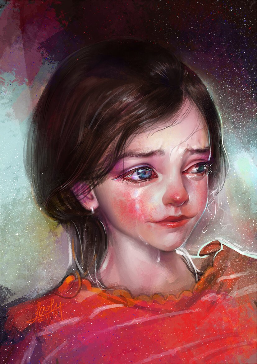Девочка плачет живопись