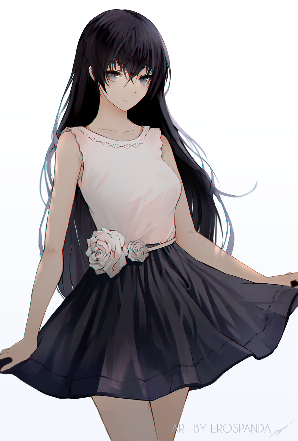 Черное платье и черные волосы