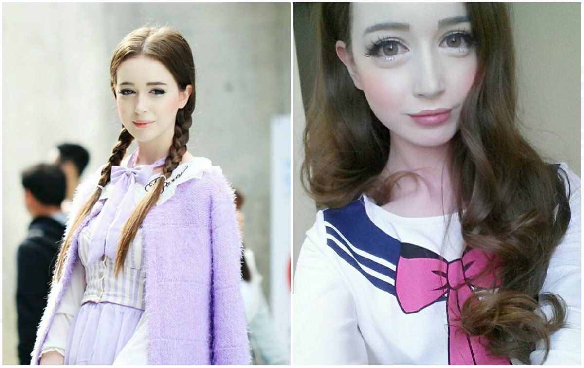 Есть живые куклы. Девушки похожие на кукол. Кореянки с кукольной внешностью. Люди похожие на Барби. Кукольное лицо у девушки.