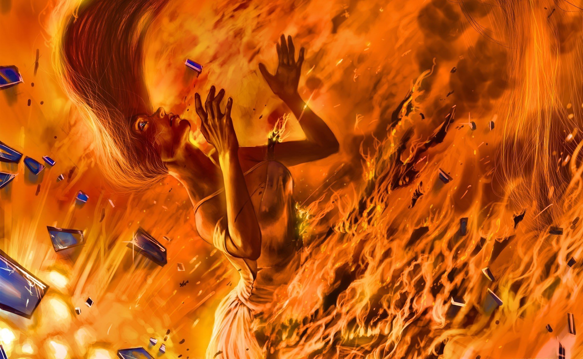 Девушка горит в огне