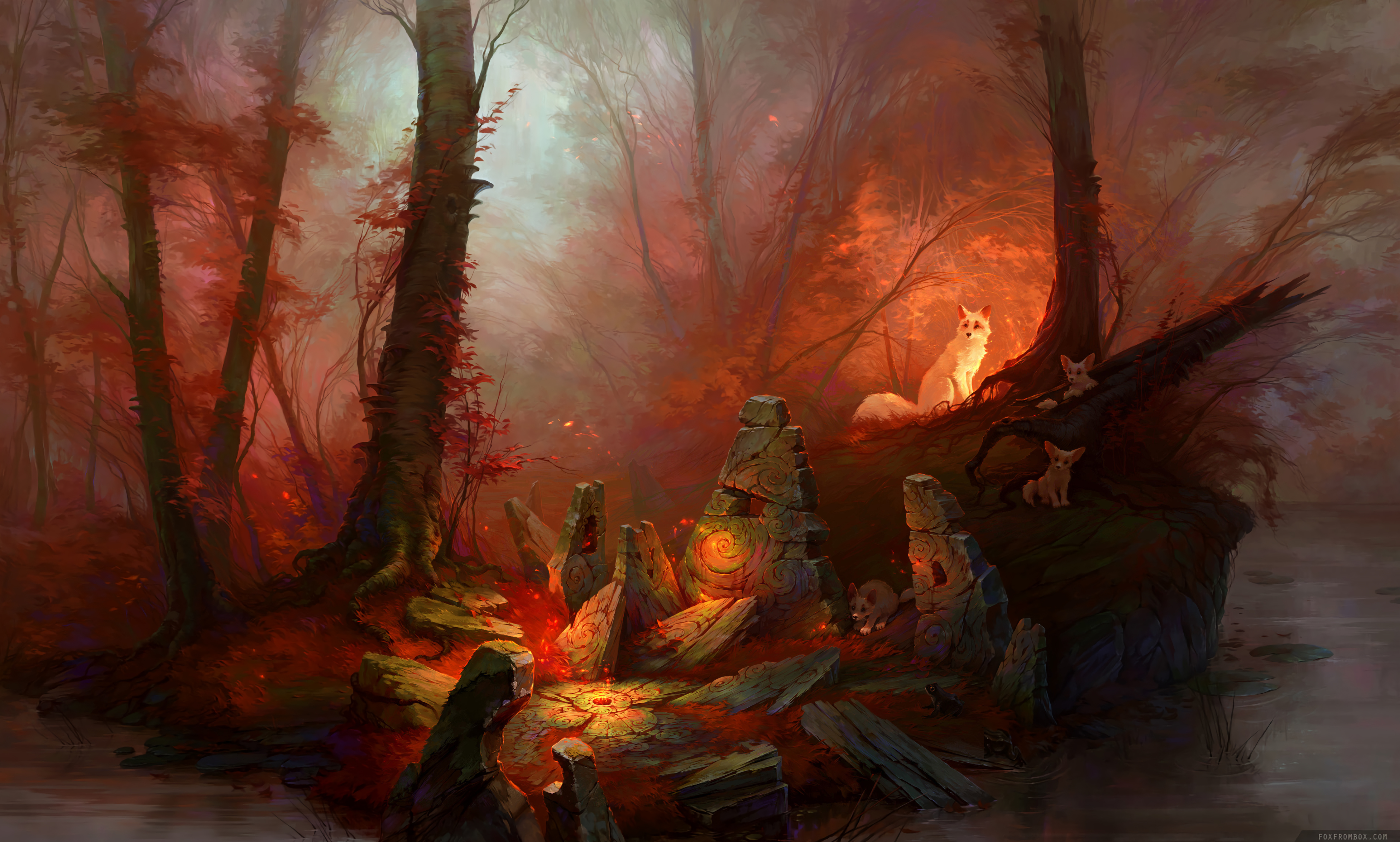 Разгадайте тайну алтаря путь в туманном лесу. Ярнвид Железный лес. Мистические пейзажи. Мрачные пейзажи фэнтези. Живопись фэнтези.