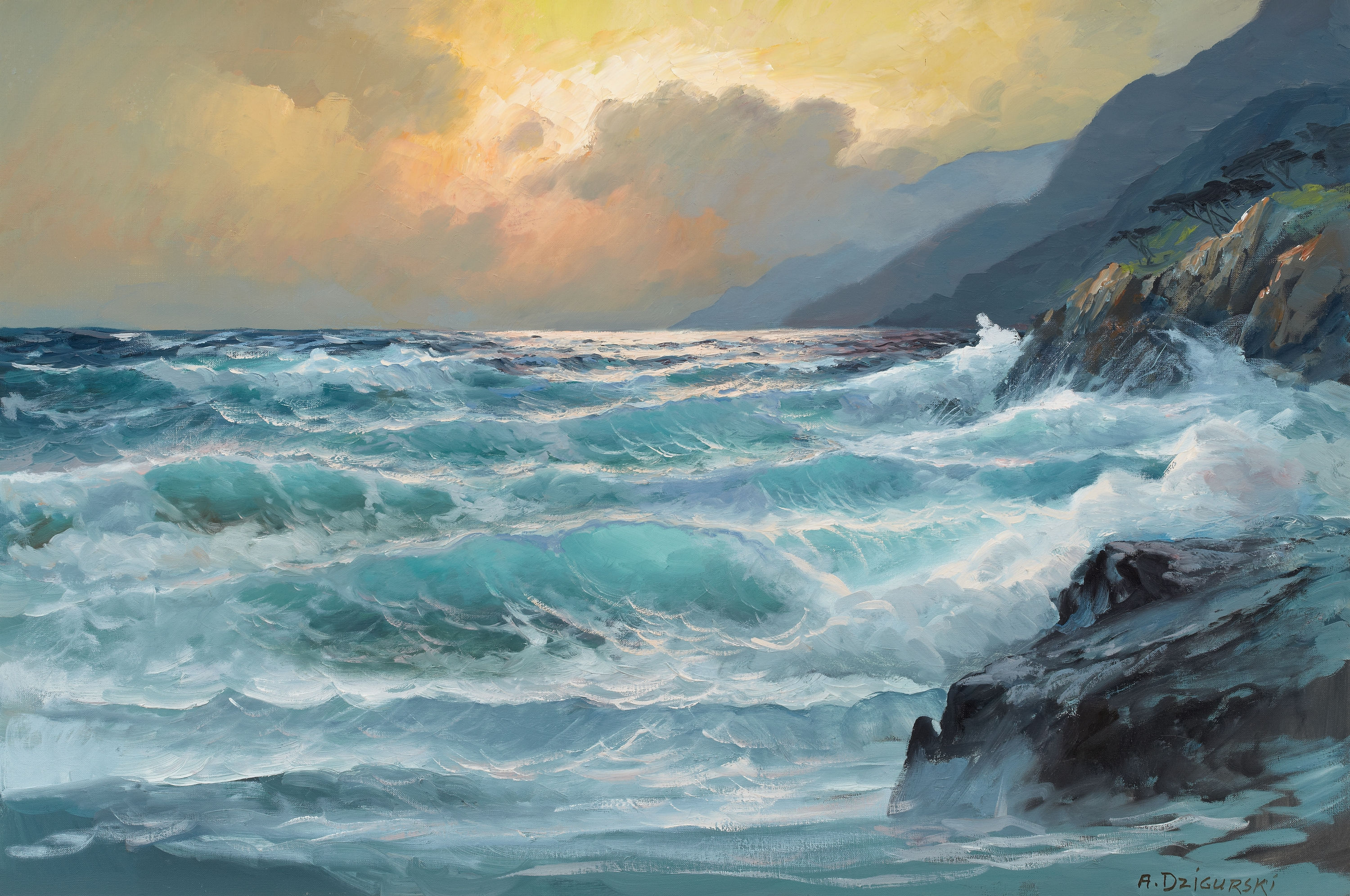 Волна с волною спорит. Картины художника Михаила Иваненко море и Утес.