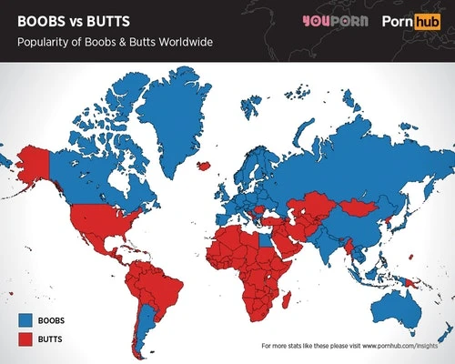 Грудь или попа? Географическая карта, показывающая, что популярнее в разных странах